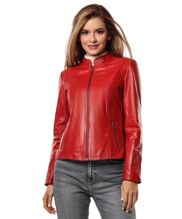 MIRAGE Red Leather Jacket For Women