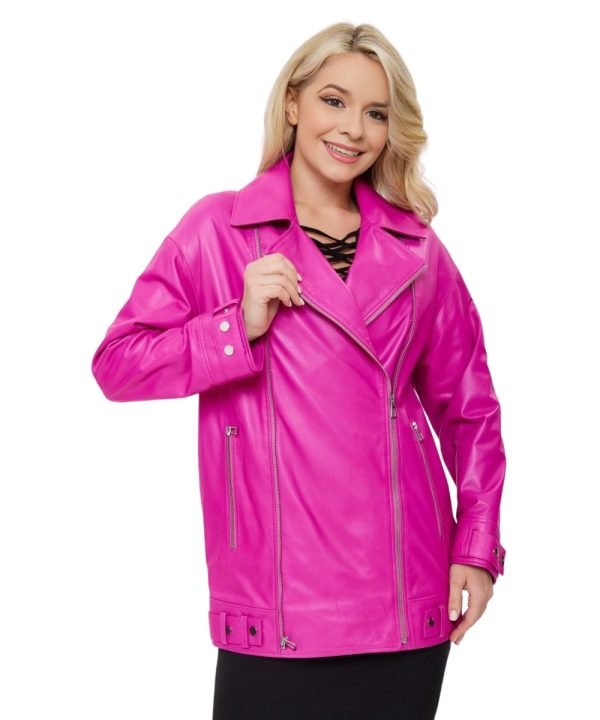 VERVE Oversized Pink Leather Jacket For Women